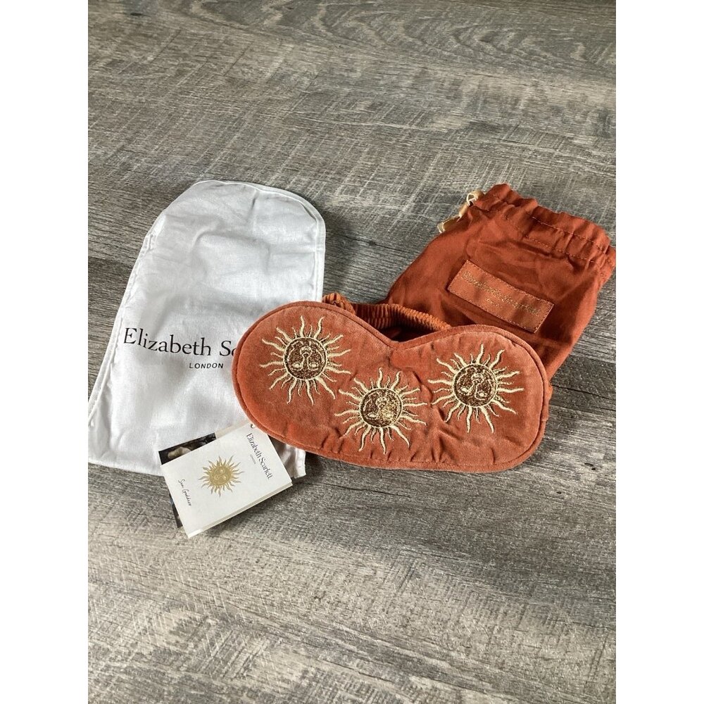 Elizabeth Scarlett Rust Velvet Eye Mask Sun Embroidered With Pouch Sleep  NWT
